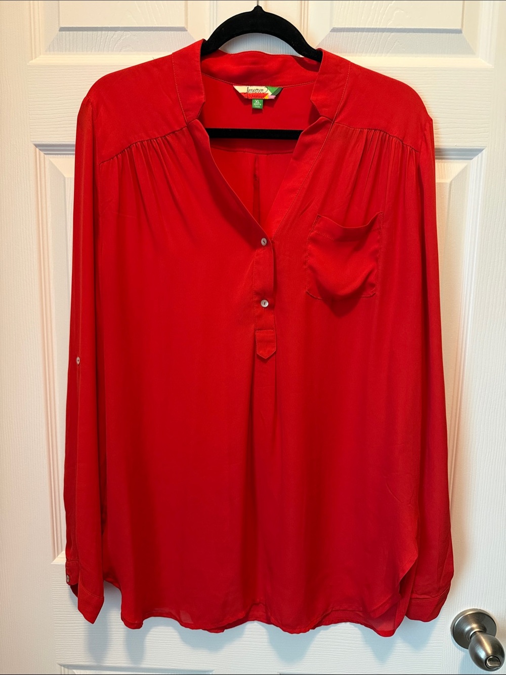 Women's Bright Red Split-Neck Tunic